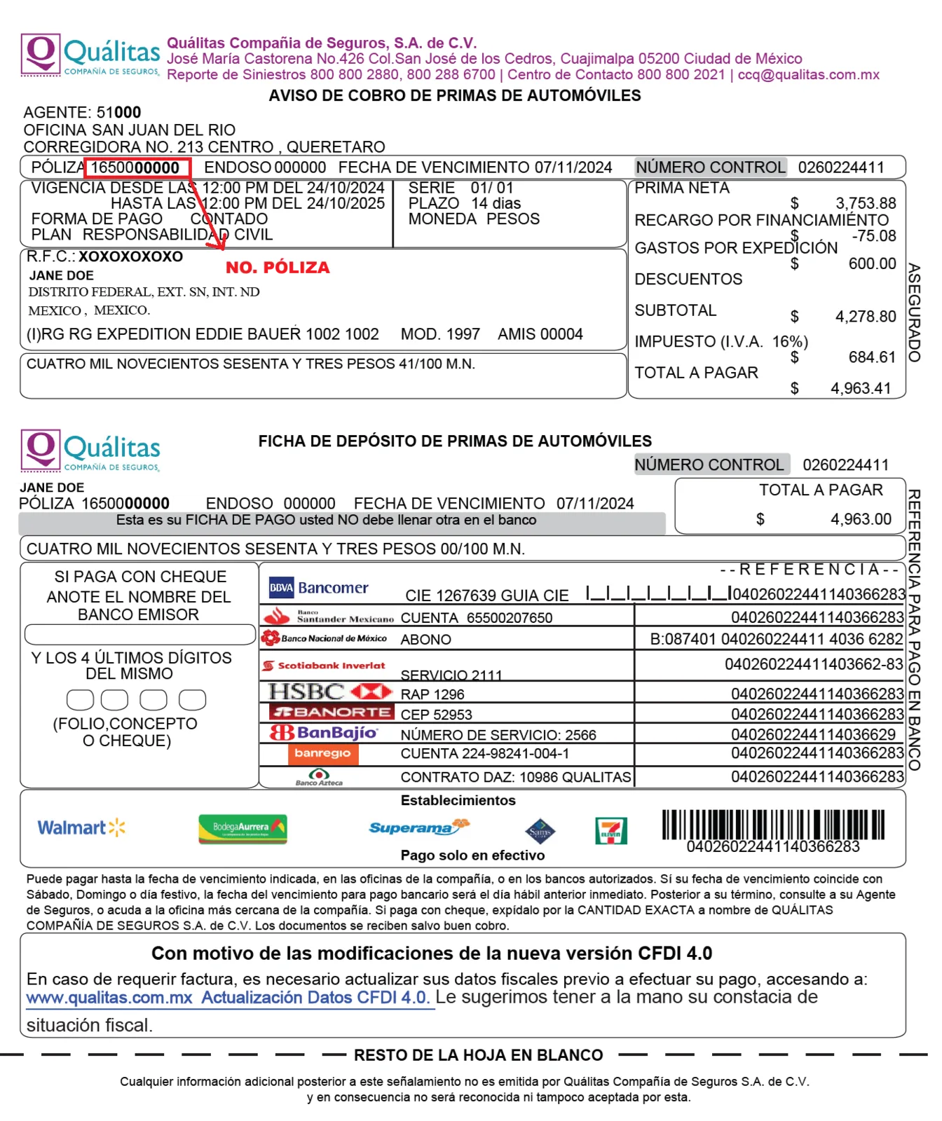 Aquí puedes encontrar el número de póliza: QUÁLITAS COMPAÑÍA DE SEGUROS, S.A. DE C.V.